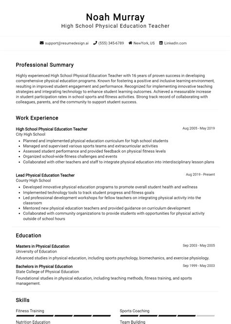 Physical Education Teacher Resume Examples in 2024.